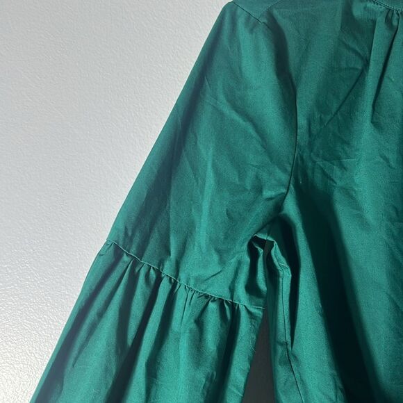 NWT Worthington women’s blouse with puffy sleeves Size Medium Dark Green Holiday - Picture 8 of 11